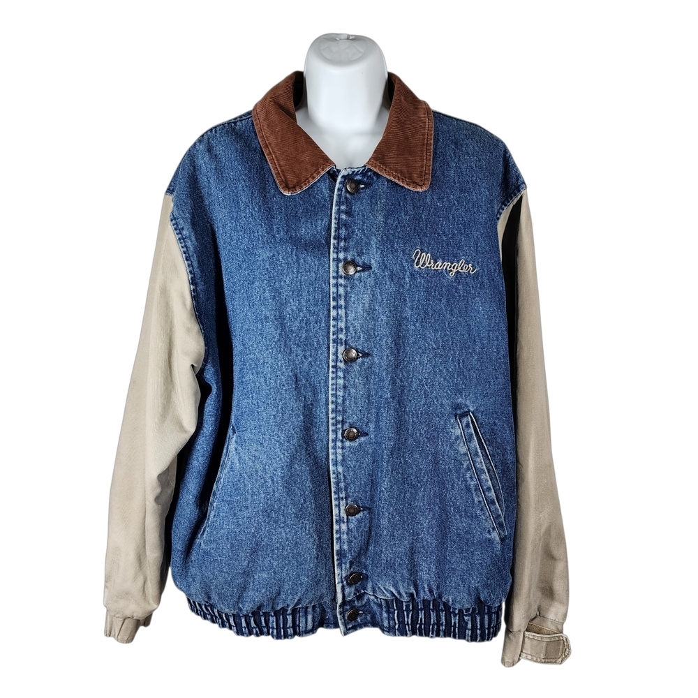 WRANGLER MIXED-MATERIAL BOMBER/VARSITY STYLE JACKET